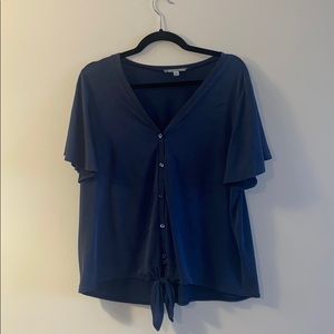 BLUE BUTTON TOP - TIE FRONT